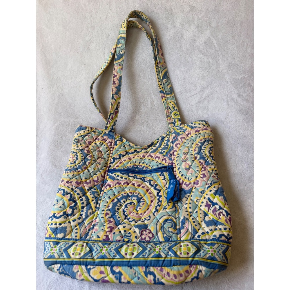Vera Bradley Quilted Tote Bag Womens Medium Blue Paisley Good Shoulder Bag